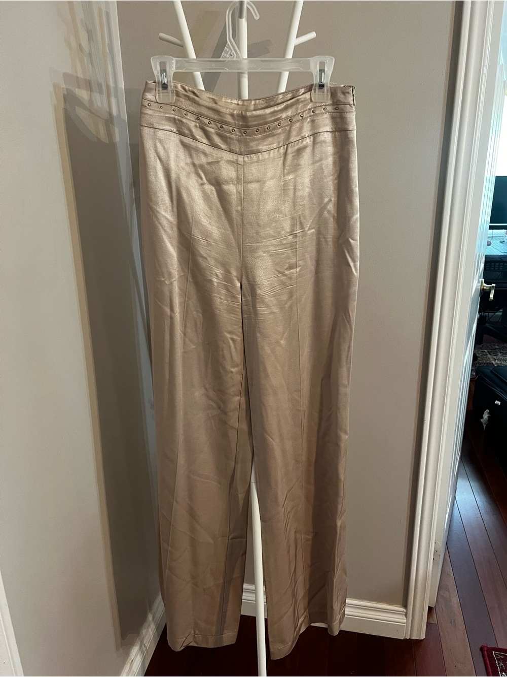 Mango Satin-Effect Wide Leg Pants in Champagne Beige